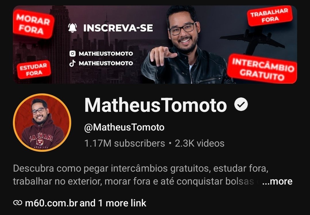 Página do canal Matheus Tomoto